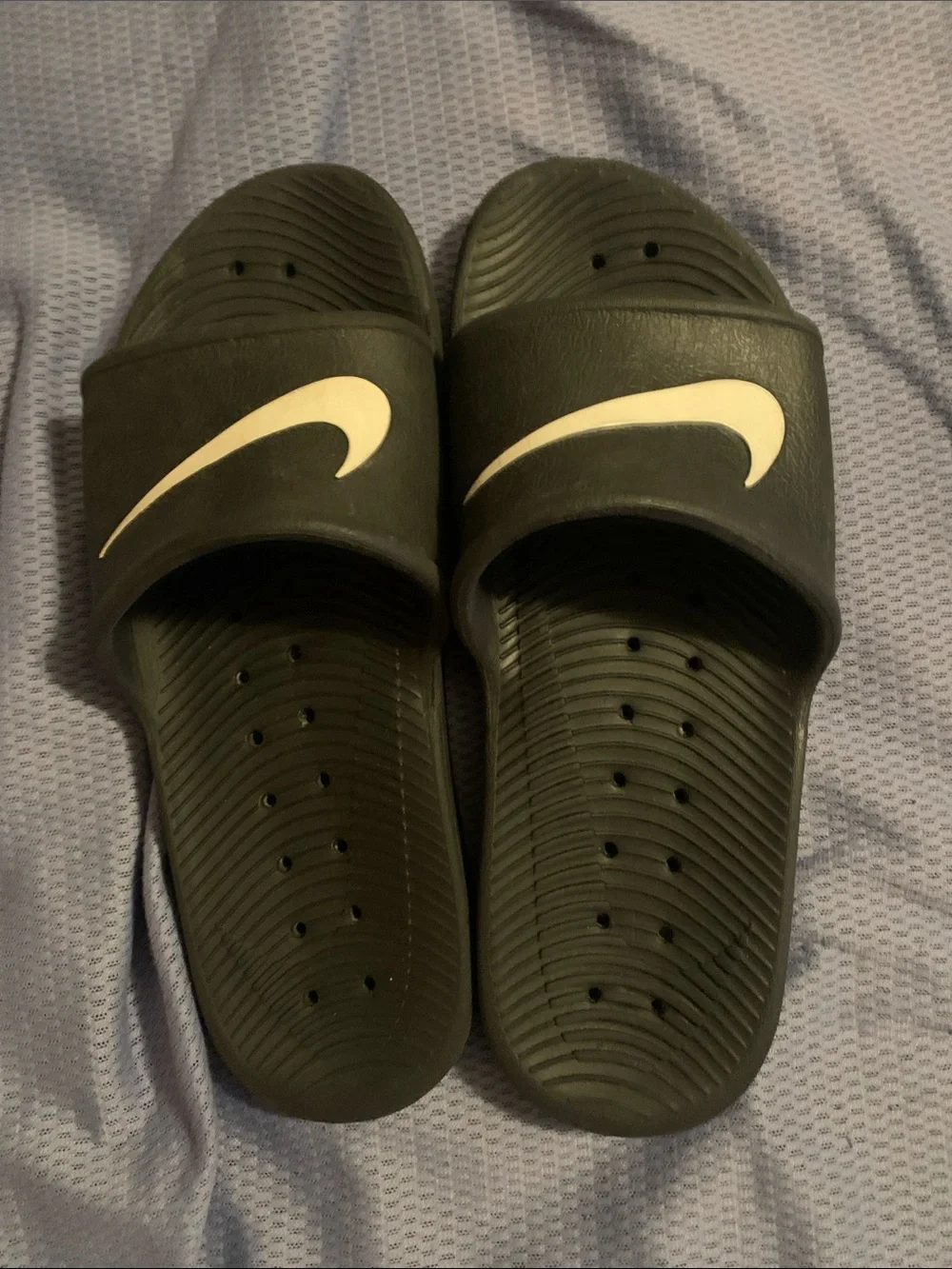 Nike Black Slide Sandals with White Swoosh Accent